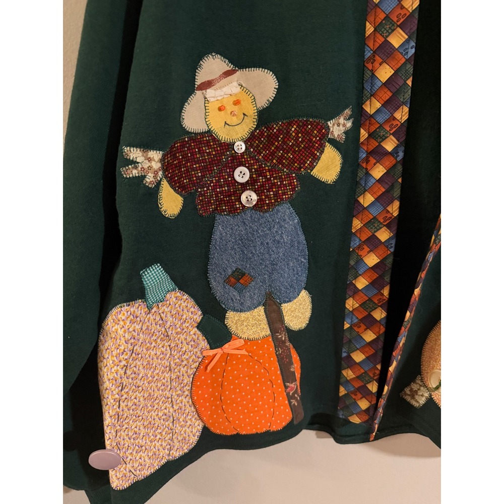 Vintage Jerzees Pumpkin Scarecrow Patchwork Cardi… - image 2
